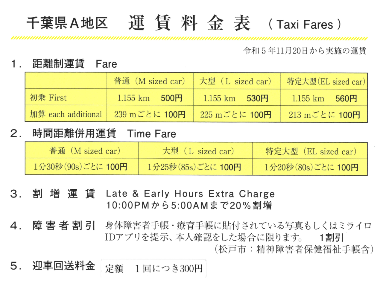 タクシー運賃改定のお知らせ
